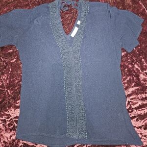 New York And Company Elegant Blue V-Neck Blouse Size Xs